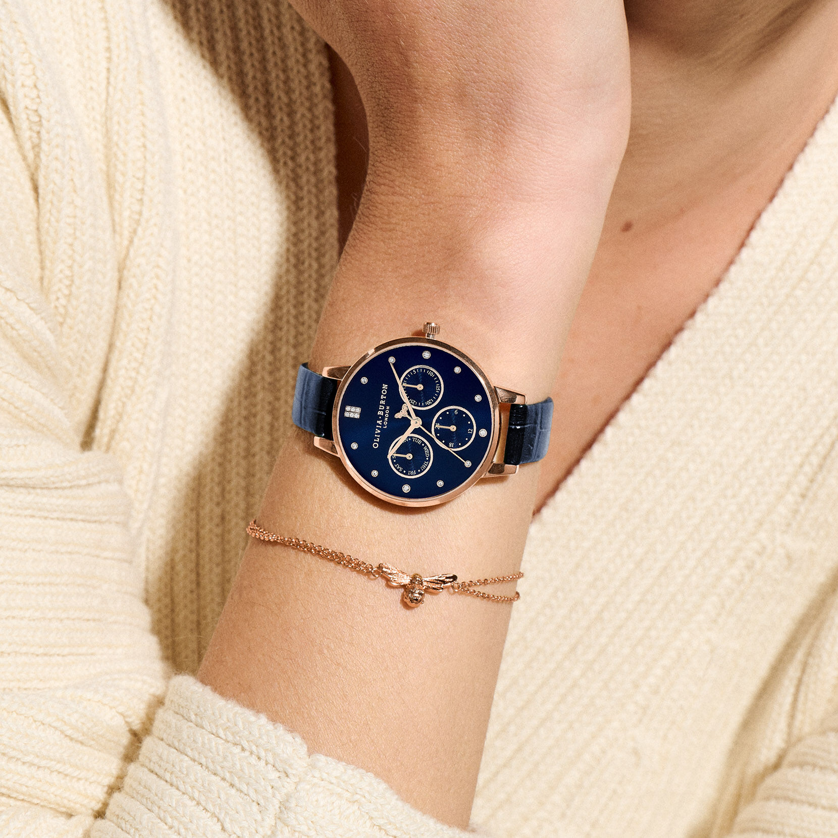 Olivia Burton 34MM Multifunction Blue Leather Women's Watch