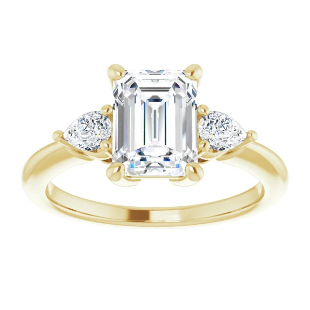 Kiana 14K Yellow Gold Emerald Moissanite Three Stone Engagement Ring (2 1/5 TCW)