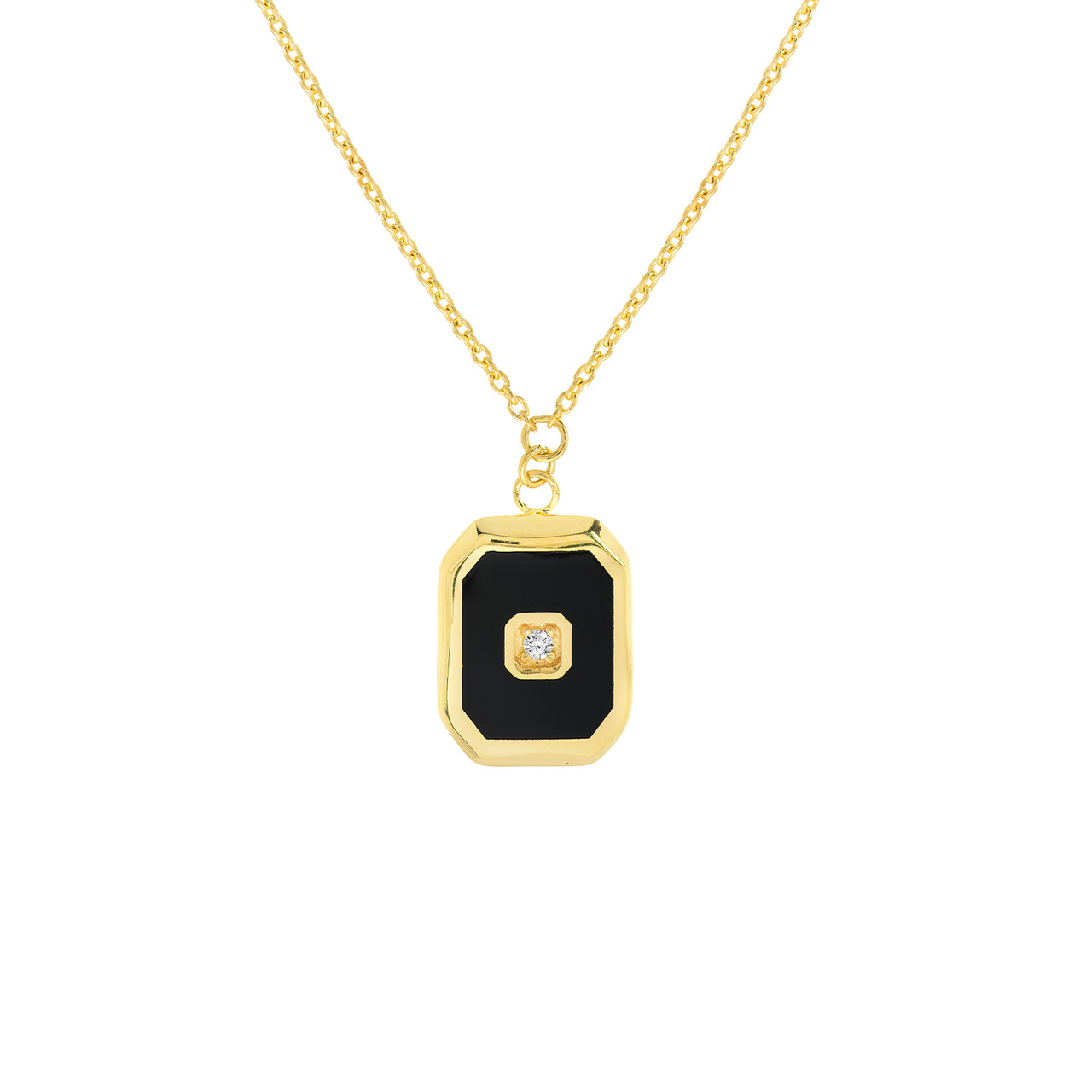 Charlene 14K Yellow Gold Diamond Black Enamel Medallion Necklace