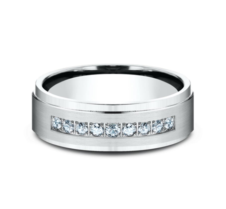 The Archduke 7.00 mm 14K White Gold Pave Diamond Wedding Ring (1/5 TCW)
