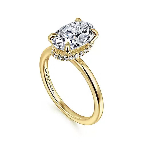 Rainah 14K Yellow Gold Oval Moissanite Solitaire Hidden Halo Engagement Ring (2 1/4 TCW)