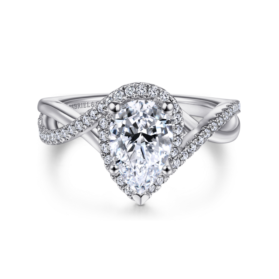 Courtney 14K White Gold Pear Moissanite Criss Cross Halo Engagement Ring (1 3/4 TCW)