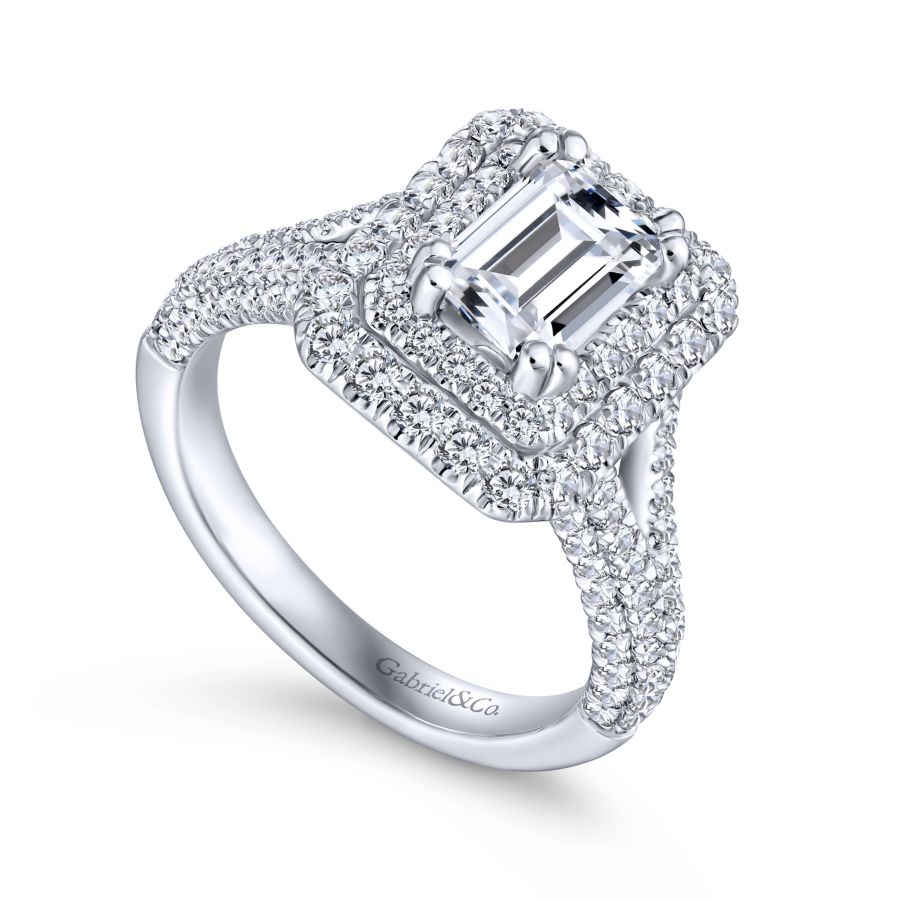 Mariella 14K White Gold Emerald Moissanite Double Halo Split Shank Preset Engagement Ring (2 1/10 TCW)