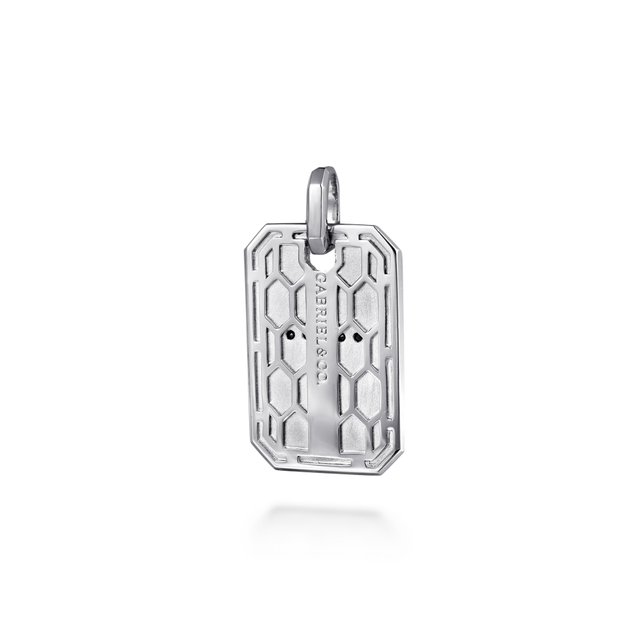 Sterling Silver Black Spinel Cross Dog Tag Pendant