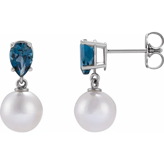 Solange 14K Gold Pearl & London Blue Topaz Stud Earrings