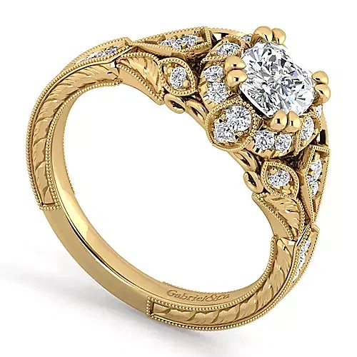 Annadale 14K Yellow Gold Cushion Moissanite Halo Engagement Ring (5/8 CT DEW)