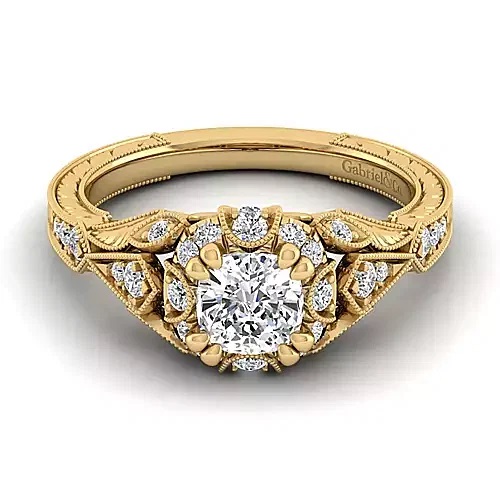 Annadale 14K Yellow Gold Cushion Moissanite Halo Engagement Ring (5/8 CT DEW)