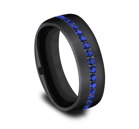 The Viscount Black Titanium Channel Set Blue Sapphire Wedding Ring (2/5 CT DEW)