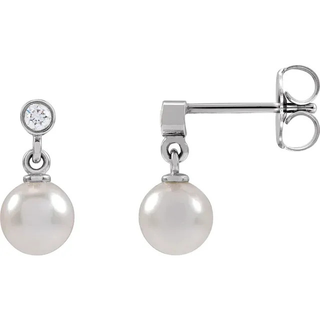 Helen 14K Gold Pearl & Diamond Drop Earrings (1/15 TCW)