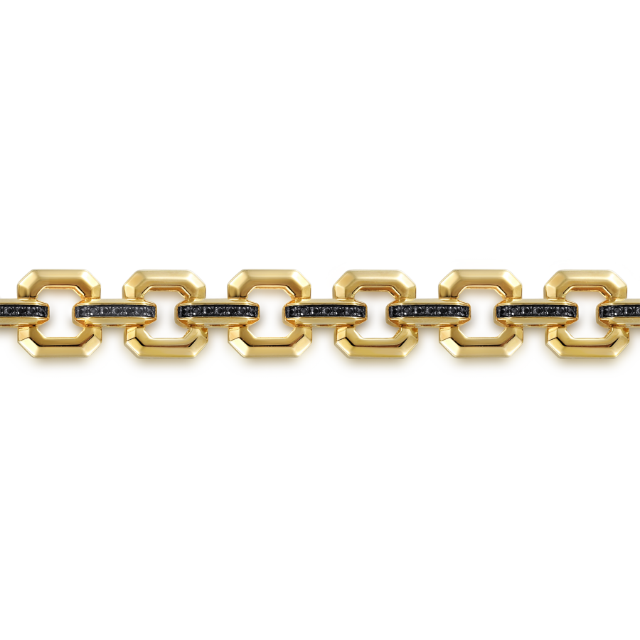 14K Yellow Gold Black Spinel Chain Link Bracelet