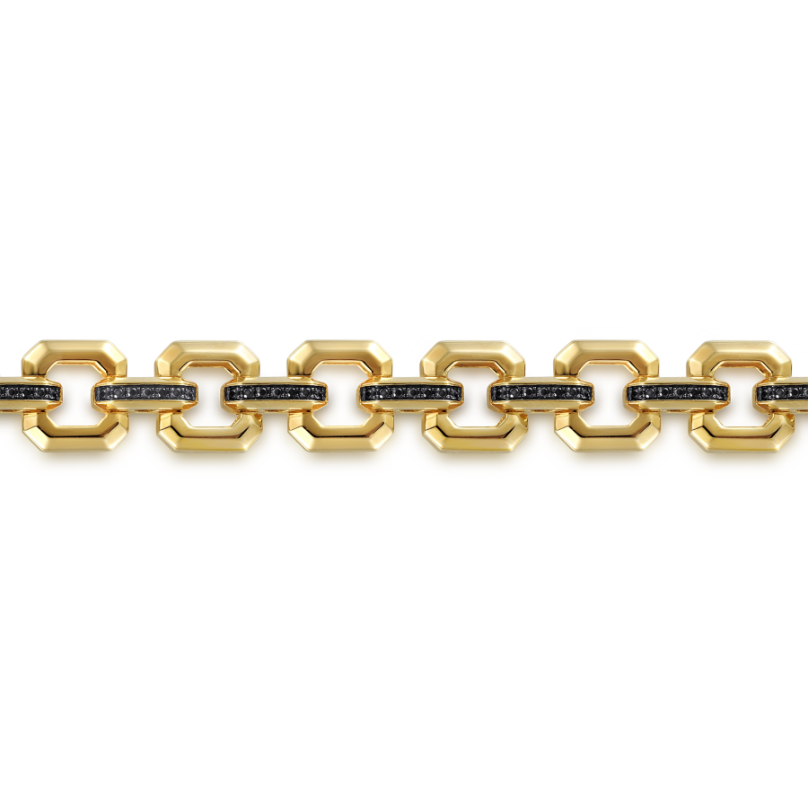 14K Yellow Gold Black Spinel Chain Link  Bracelet