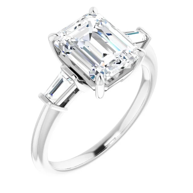 Delaney 14K White Gold Emerald Moissanite Three Stone Engagement Ring (2 3/4 CT DEW)