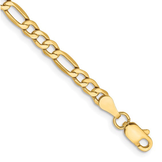 3.5MM 14K Yellow Gold Semi-Solid Figaro Chain Bracelet