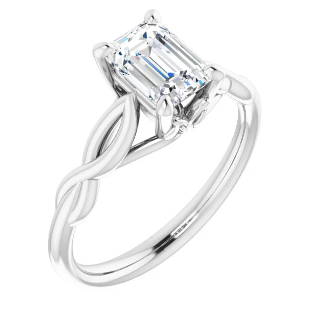 criss cross engagement ring with emerald cut moissanite center stone