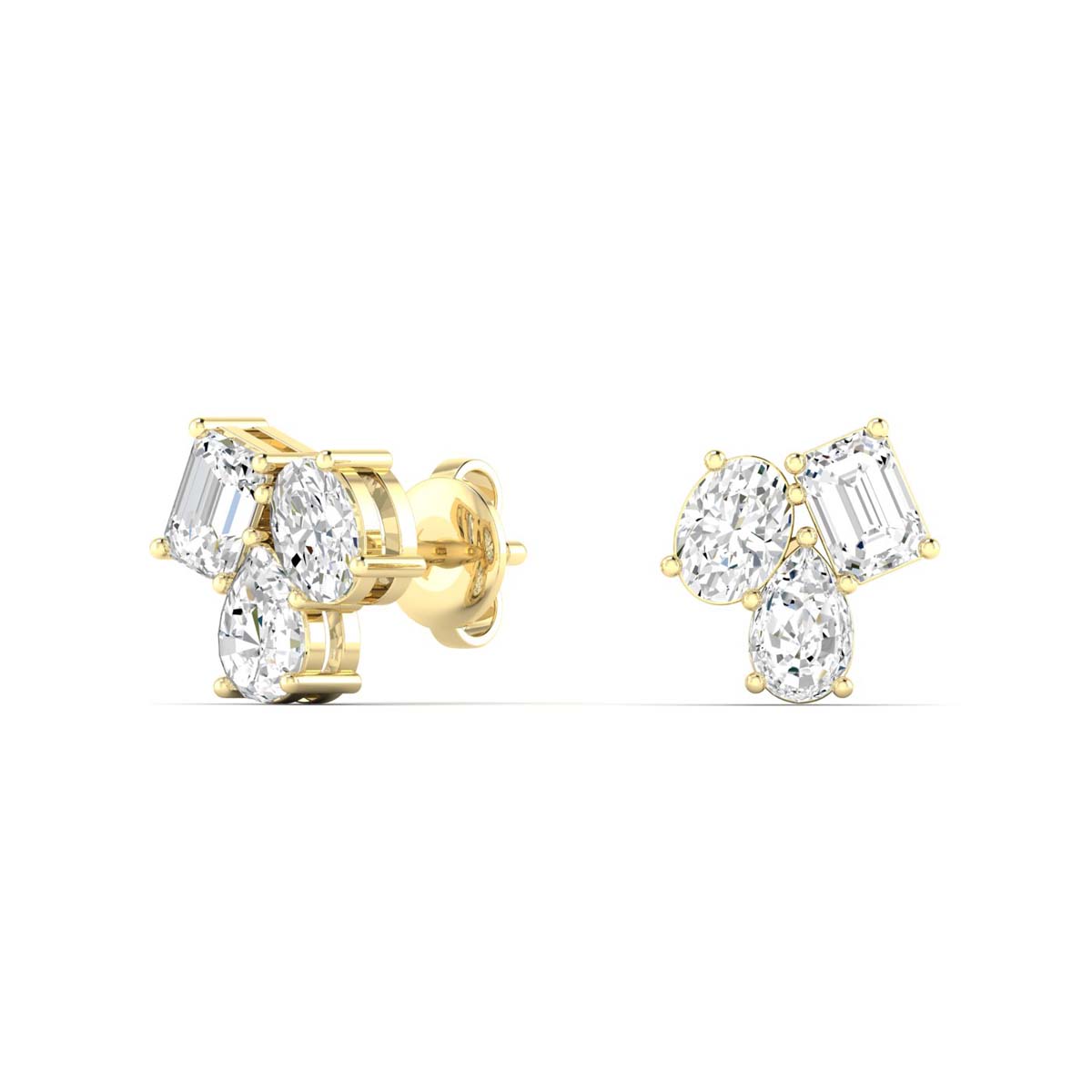 Francesca 14K Yellow Gold Mini Multi-Shape Lab Grown Diamond Cluster Stud Earrings (1 TCW)