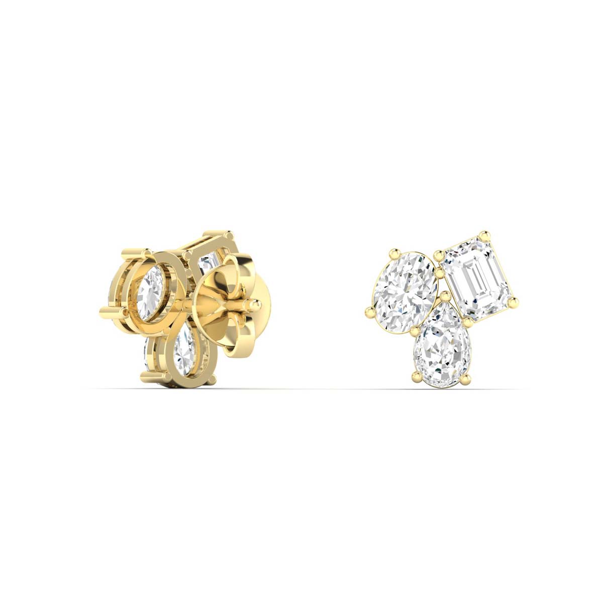 Francesca 14K Yellow Gold Mini Multi-Shape Lab Grown Diamond Cluster Stud Earrings (1 TCW)