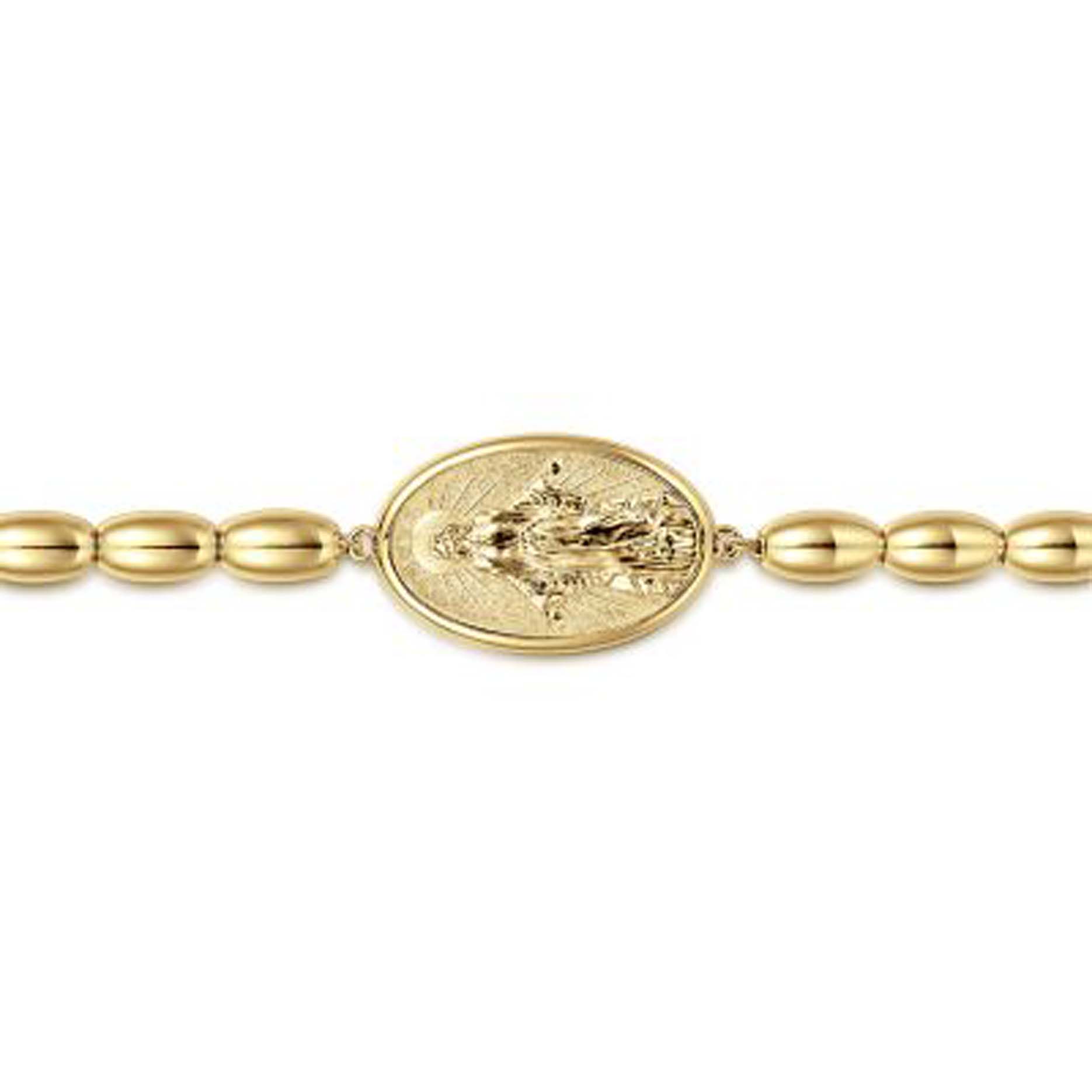 14K Yellow Gold Saint Pendant Polished Bead Bracelet