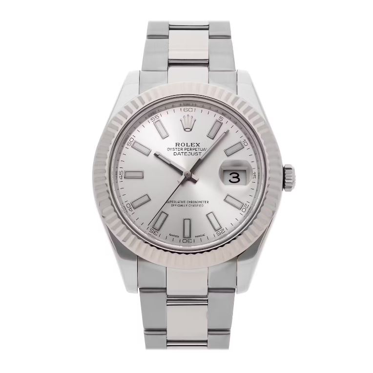 Rolex 41MM White Dial Datejust Watch with Fluted Bezel (Pre-Owned)