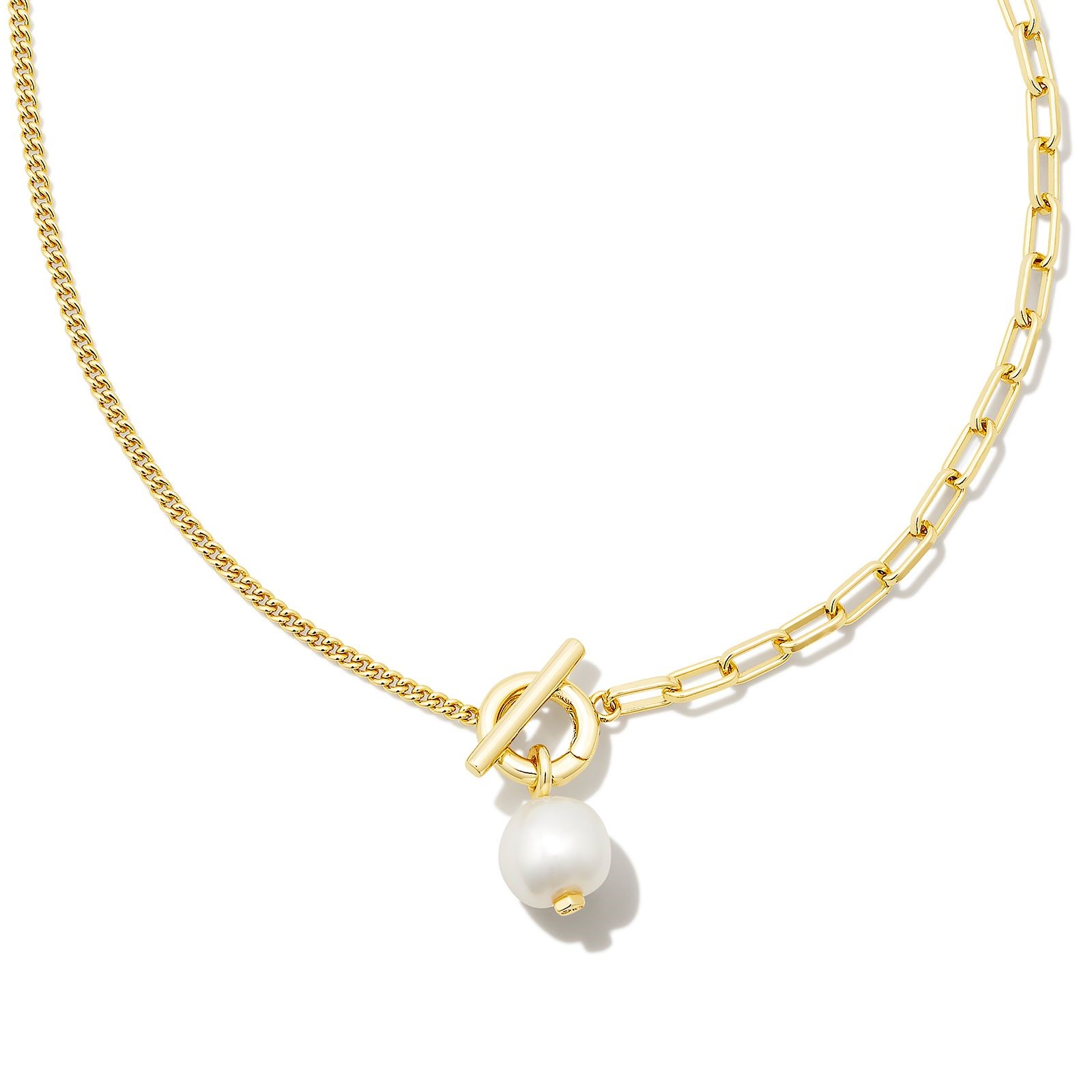 Ashton Gold Half Chain Necklace in White Pearl