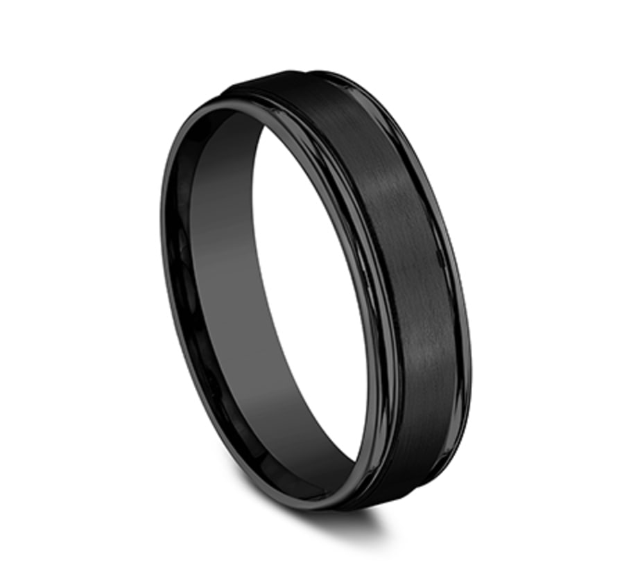 black titanium satin finish wedding ring with comfort fit and plished round endges