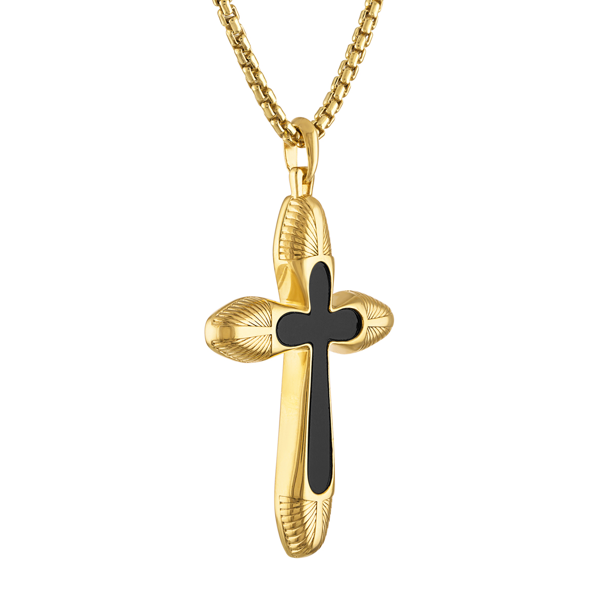 Bulova 14K Yellow Gold Plated Black Agate Icon Pendant Necklace