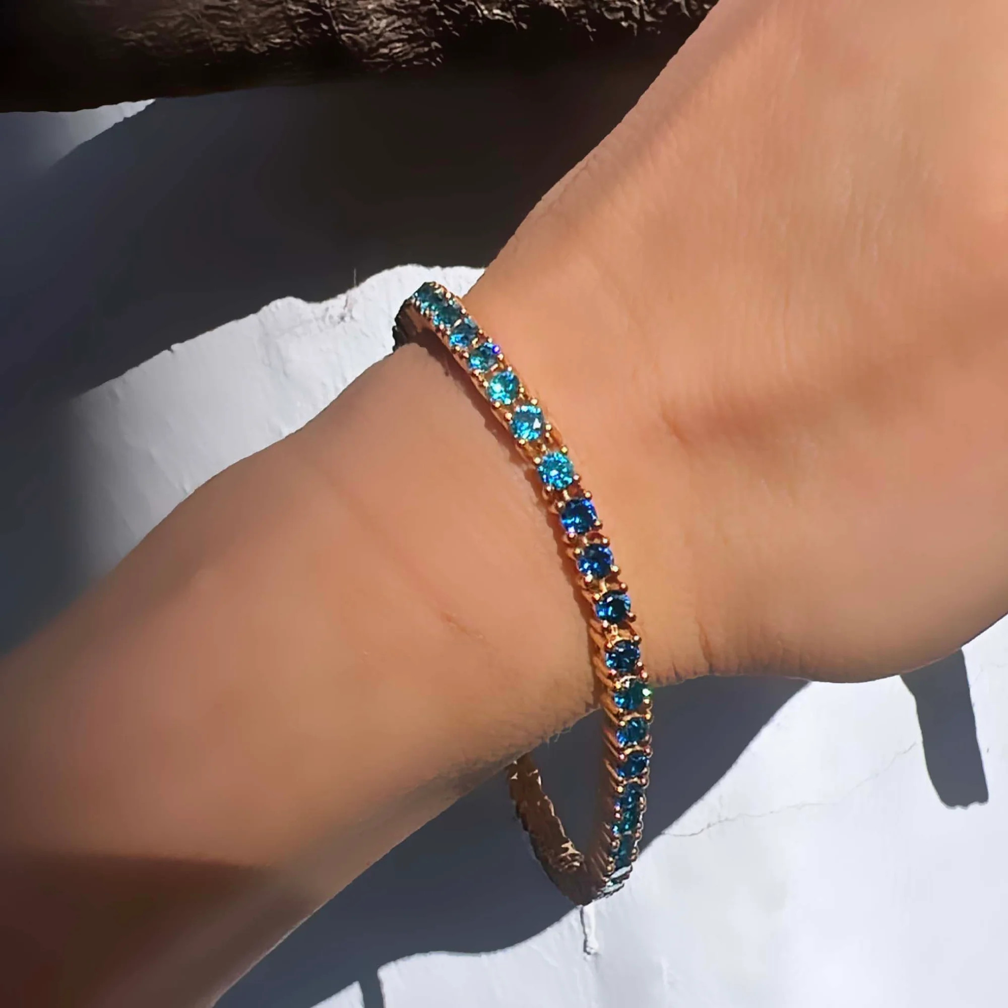 La Kaiser Ombre 18K Yellow Gold Plated Blue Topaz Tennis Bracelet