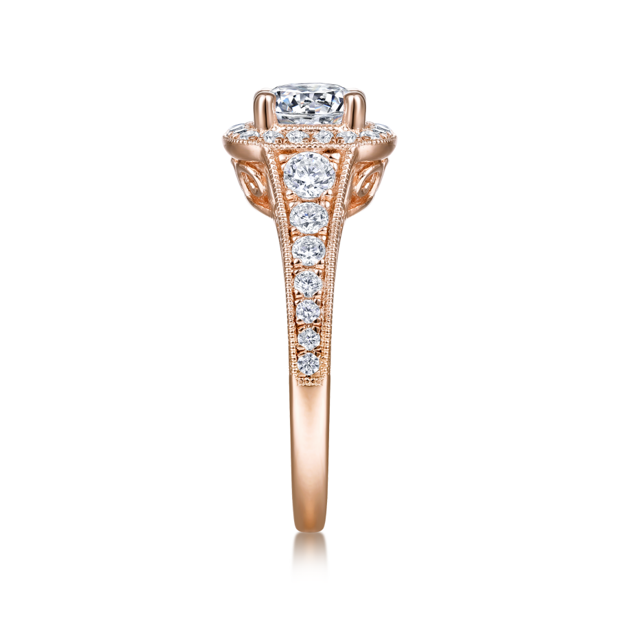 Florence 14K Rose Gold Round Moissanite Vintage-Inspired Halo Engagement Ring (1 1/2 TCW)