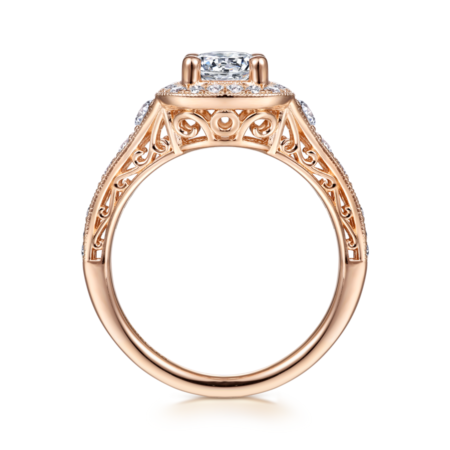 Florence 14K Rose Gold Round Moissanite Vintage-Inspired Halo Engagement Ring (1 1/2 TCW)