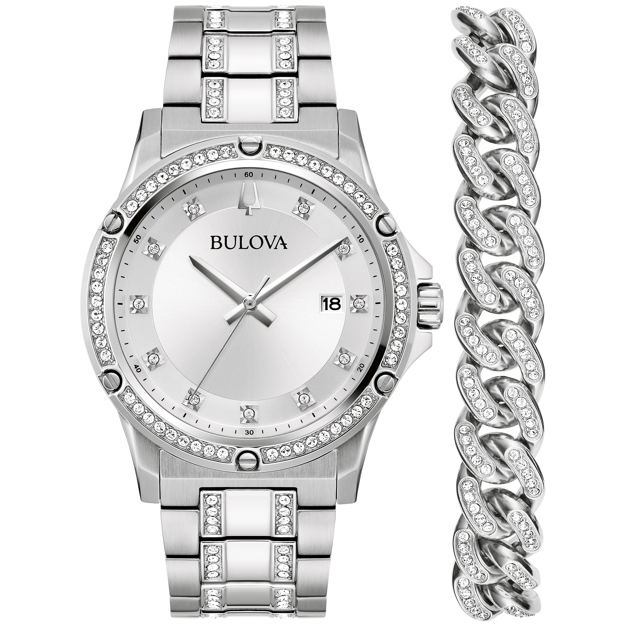 Bulova 42MM Crystal Men's Watch & Bracelet Gift Set