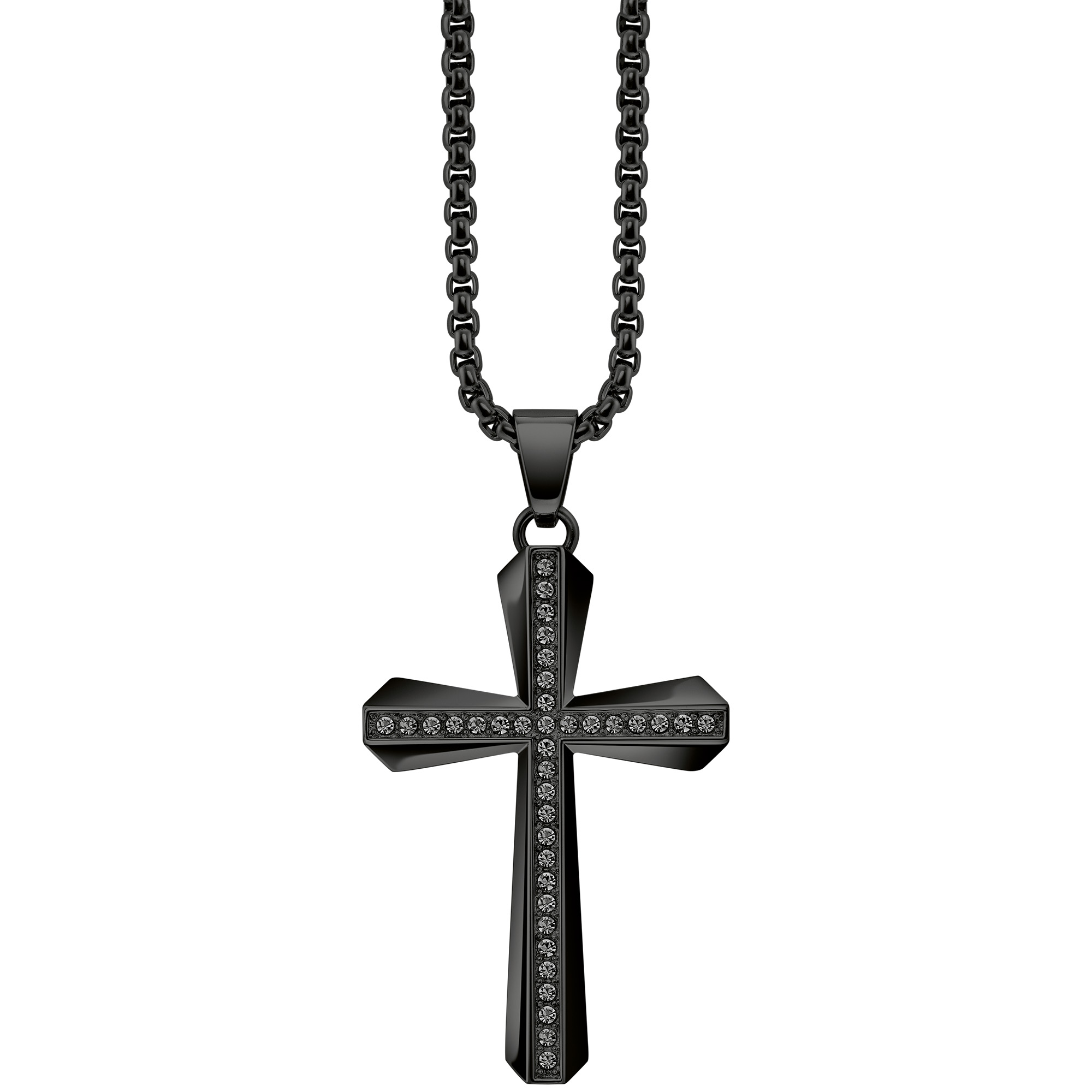 Bulova 40MM Crystal Black Men's Watch & Cross Chain Gift Set