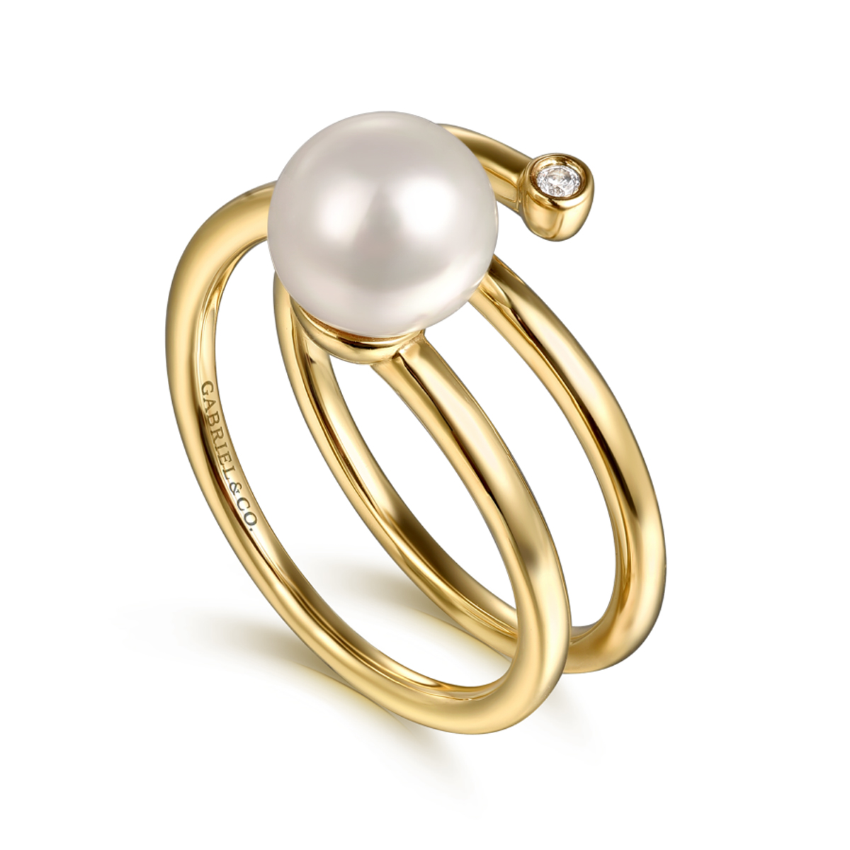 14K Gold Diamond Bezel & Pearl Wrap Ring (1/15 TCW)