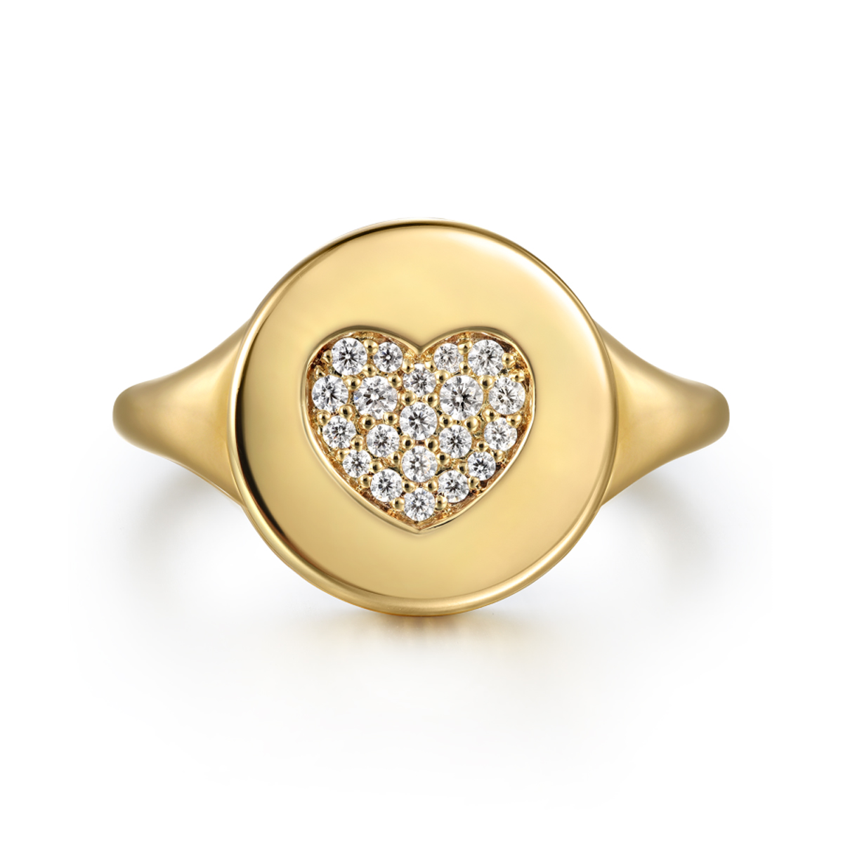 14K Gold Diamond Heart Signet Ring (1/10 TCW)