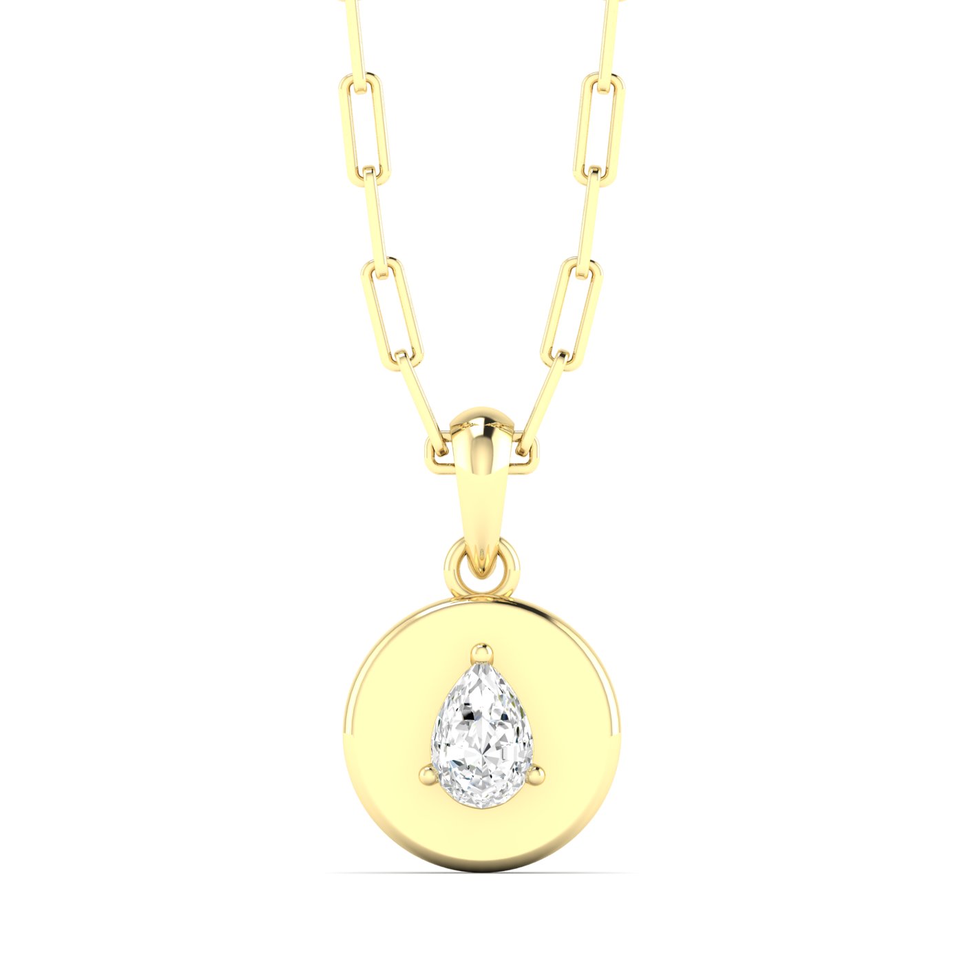 14K Yellow Gold Pear Lab Grown Diamond Disc Pendant Necklace (1/2 TCW)