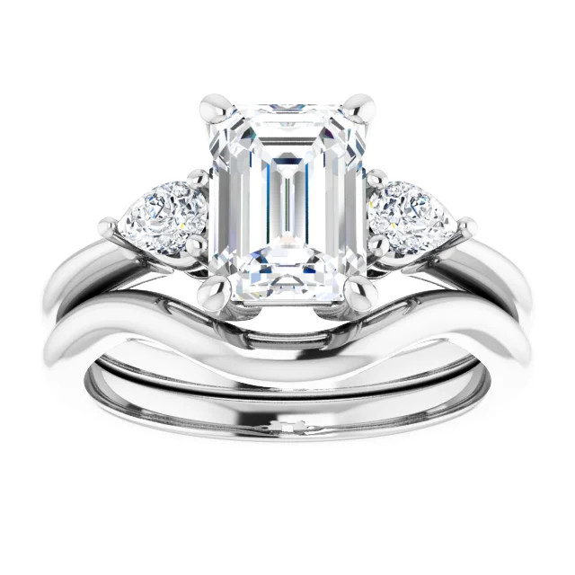Kiana 14K White Gold Emerald Moissanite Three Stone Preset Engagement Ring (2 CT DEW)