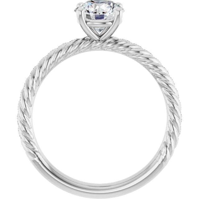 10K White Gold Round Moissanite Solitaire Rope Engagement Ring (1 CT DEW)