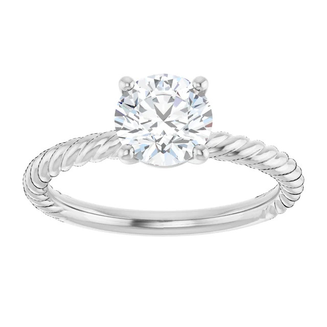 10K White Gold Round Moissanite Solitaire Rope Engagement Ring (1 CT DEW)