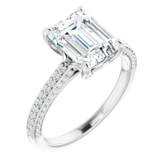 Samantha 14K White Gold Emerald Moissanite Vintage-Inspired Straight Engagement Ring (3 TCW)