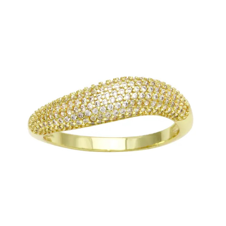 18K Yellow Gold Plated Wave Pave Ring