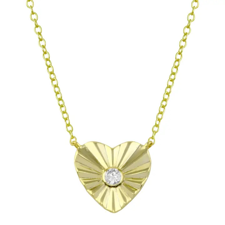 14K Yellow Gold Plated Fluted Heart Pendant Necklace