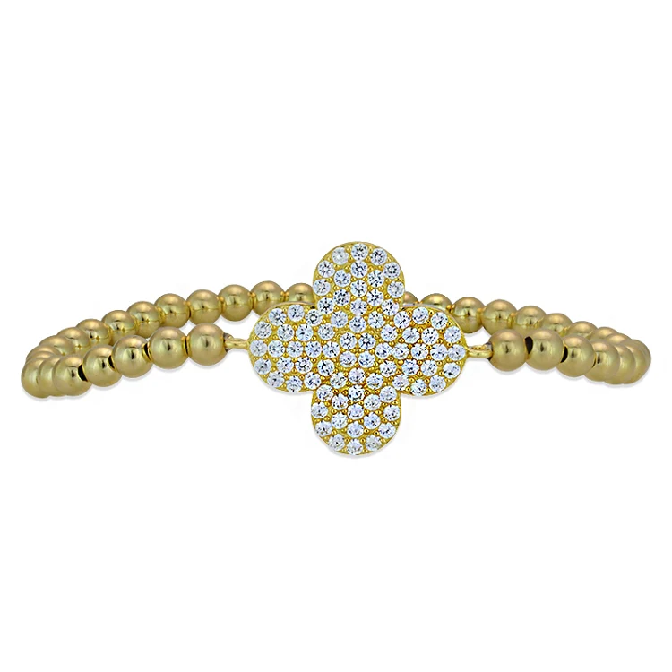 Pave Clover Beaded Bracelet