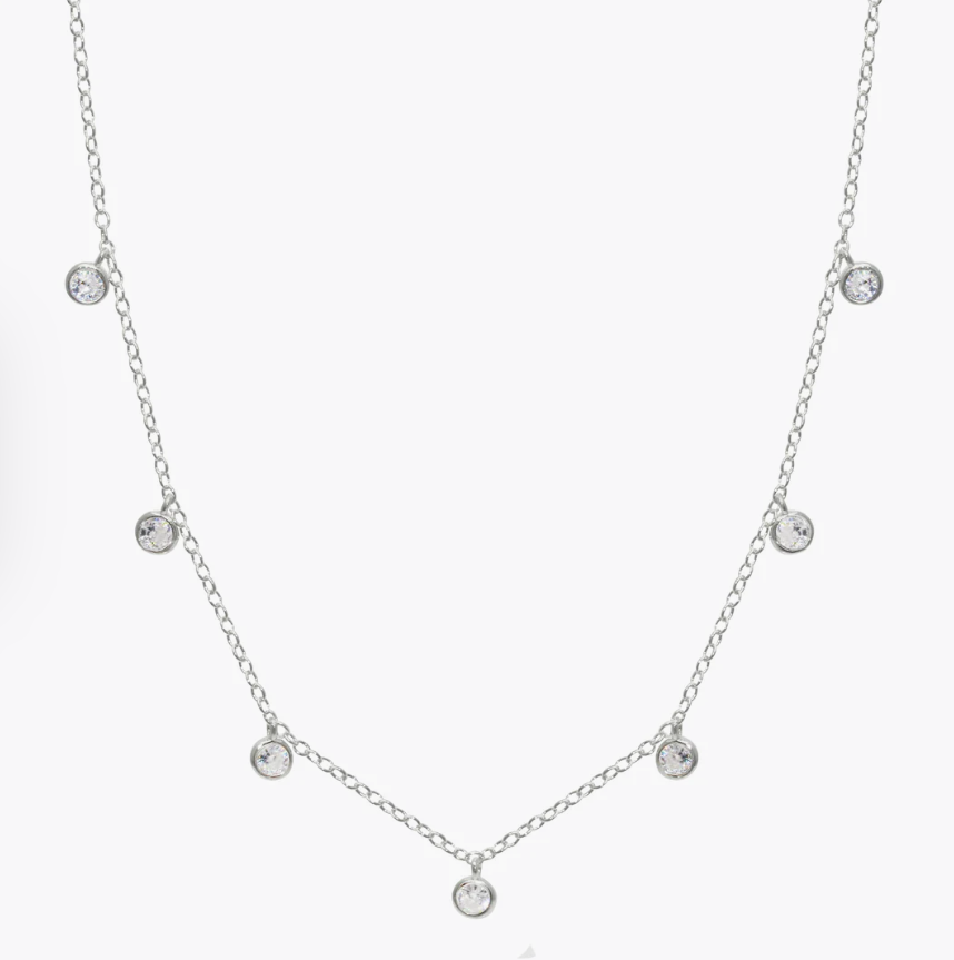 14K White Gold Plated Dangling Bezel Necklace