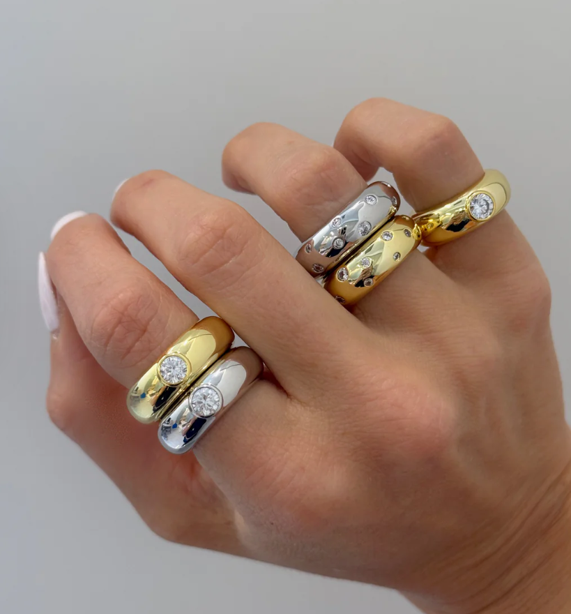 18K Yellow Gold Plated Scatter Set Dome Ring