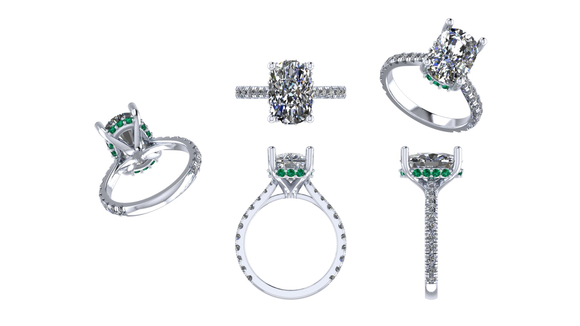Custom Accented Setting with Green Sapphire Hidden Halo 