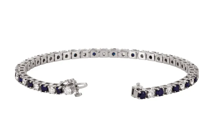 14K White Lab-Grown Blue Sapphire & 2 3/8 CTW Lab-Grown Diamond Tennis Bracelet