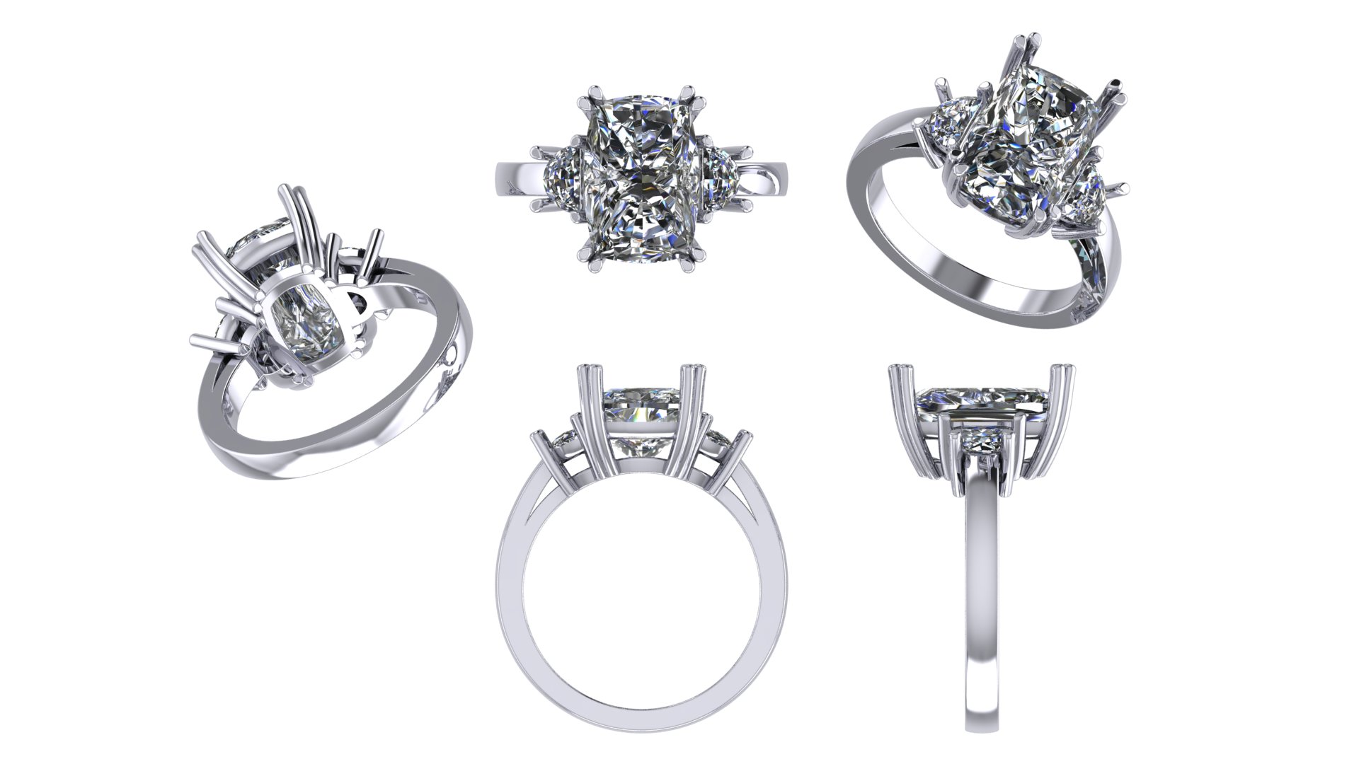 Half Moon 3 stone setting with Double Claw Prongs