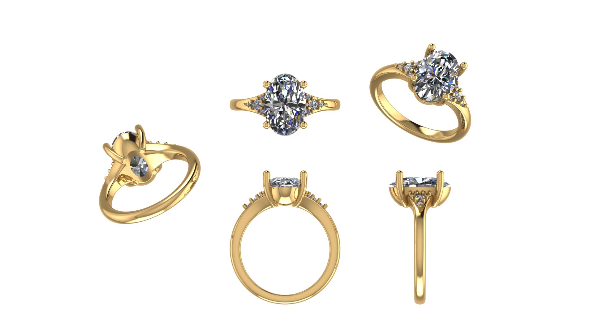 14k YG Oval setting with diamond accents on band ; Size 5.5