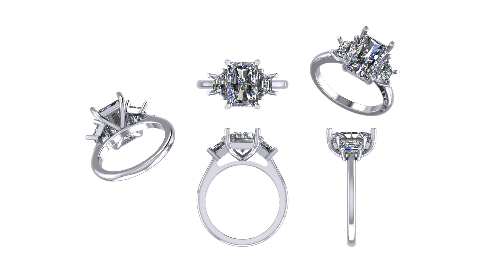 Custom Trapezoid Side Stone Setting in Platinum Size 6.5