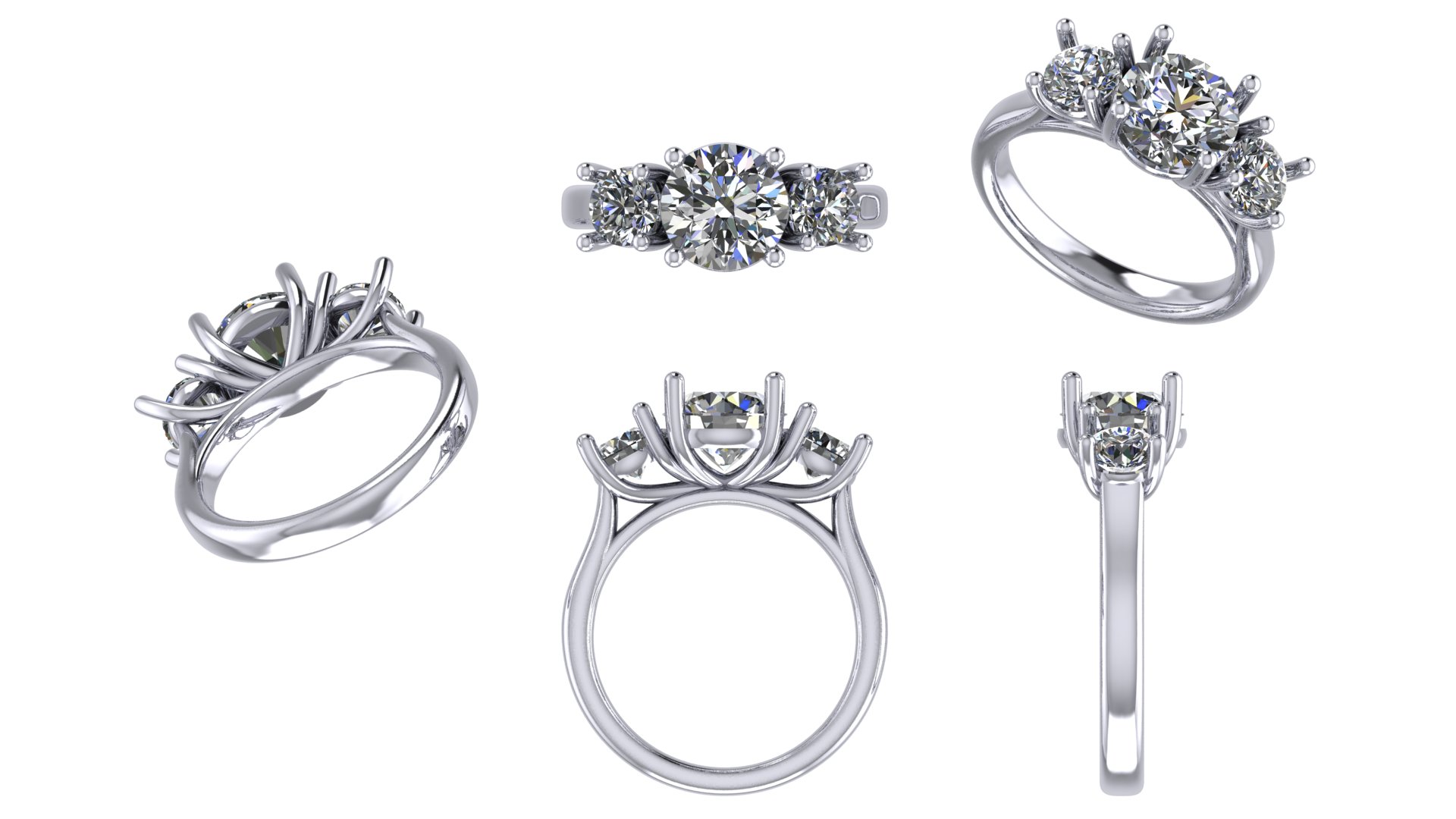 Custom 3 stone Ring 14k White Gold