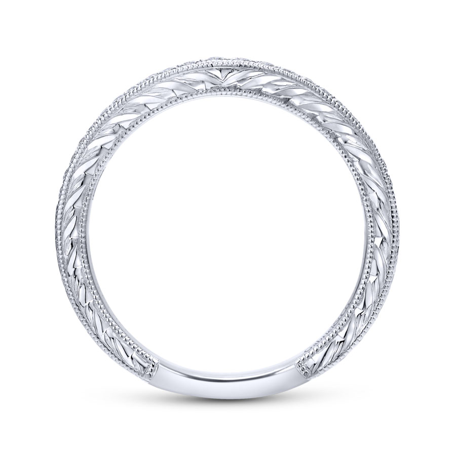 curved channel-set diamond wedding ring with milgrain detailing