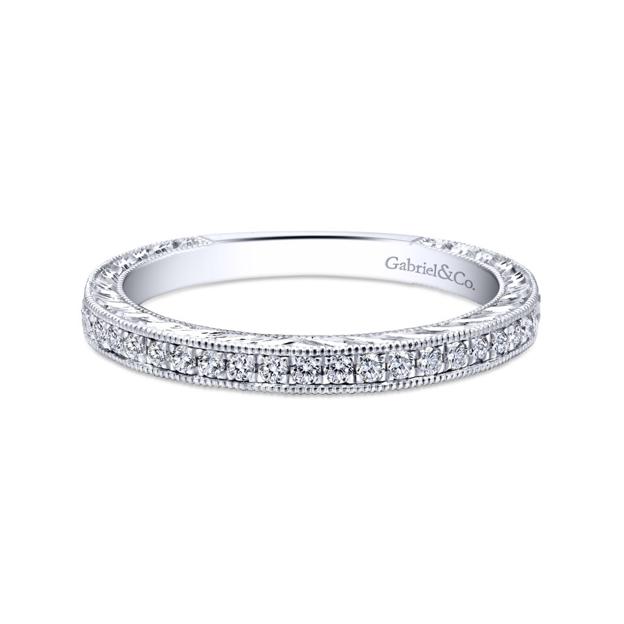 channel-set diamond wedding ring with milgrain detailing